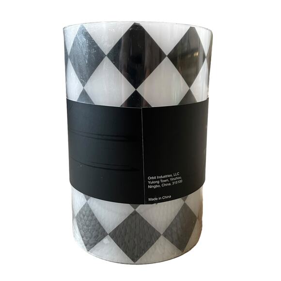 QUEENWEST Wax LED Pillar Candle Black & White Harlequin Checkered Fall Decor New - Picture 4 of 10